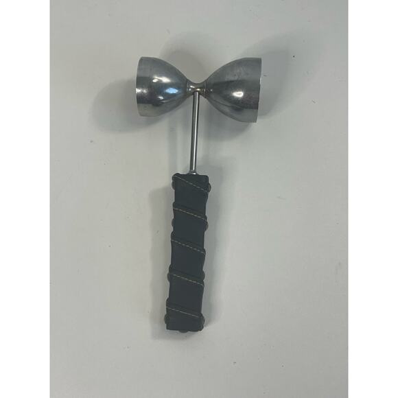 Vintage Double Sided Jigger Shot Cocktail Wine Glass Leather Handle - Picture 2 of 4